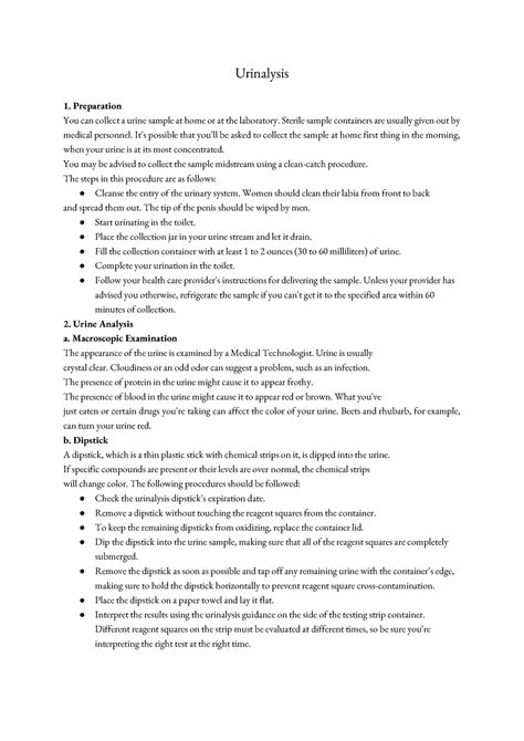 Urinalysis Procedure - Urinalysis 1. Preparation You can collect a ...