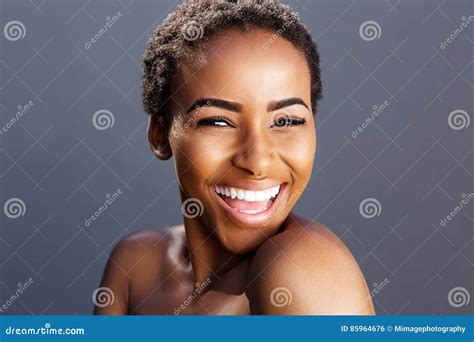 Beauty Portrait of Black Female Fashion Model Smiling Stock Photo ...