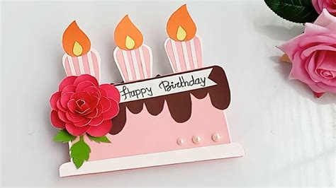 How to make cake Birthday Card//Handmade Birthday card - YouTube