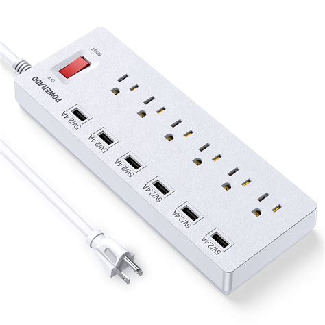 Poweradd 900 Joules Power Strip 6-Outlet Surge Protector with 6 USB Ports Extension Lead with 6 ...