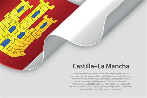 3d ribbon with flag Castilla-La Mancha. Spanish autonomus community ...