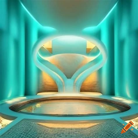 3d rendered architecture spa interior with pools and fountains