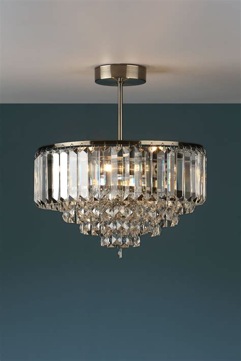 Laura Ashley Vienna Crystal 3 Light Semi Flush Ceiling Light - Brass | Semi flush ceiling lights ...