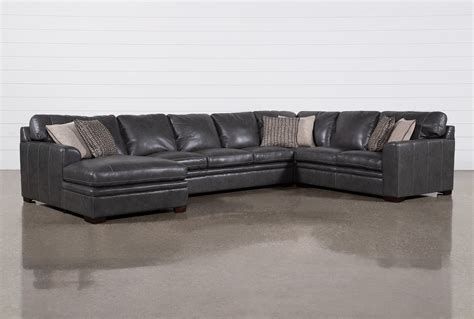 Greer Dark Grey Leather 4 Piece 166" Modular U-Shaped Sectional With ...