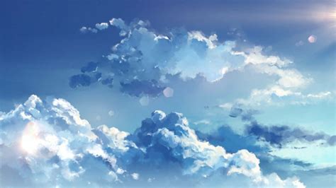 Download Light Blue Anime Aesthetic Clouds Laptop Wallpaper ...