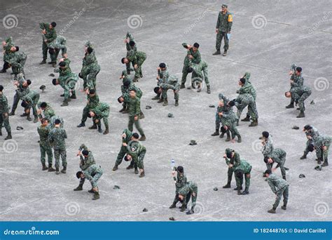 Soldiers in Taiwan Military Uniforms Practicing Fighting Techniques ...