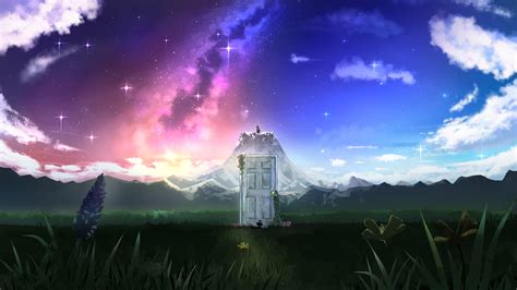 Free download | HD wallpaper: Suzume no Tojimari, anime, landscape, field, door, nature ...