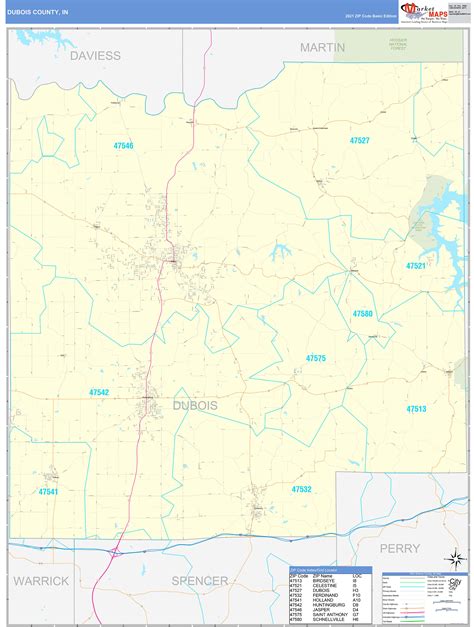 Dubois County, IN Zip Code Wall Map Basic Style by MarketMAPS