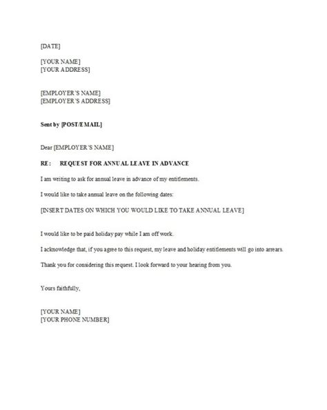 Annual Leave Vacation Leave Letter Sample Pdf - letter