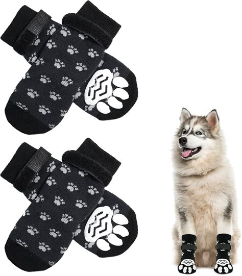 NeuWook Dog Socks, 4 Pcs Black Rubber Anti Slip Puppy Socks with Strap ...