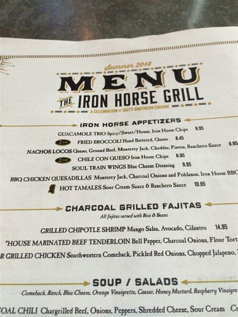 Menu at The Iron Horse Grill restaurant, Jackson