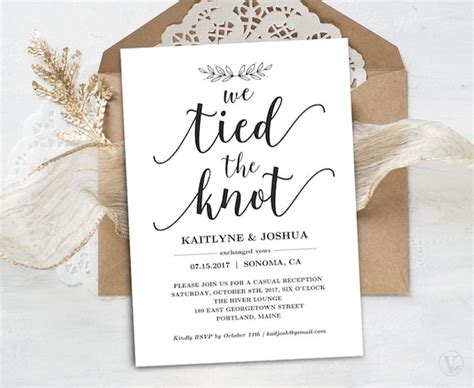 Elopement Reception Invitation Template Printable Elopement