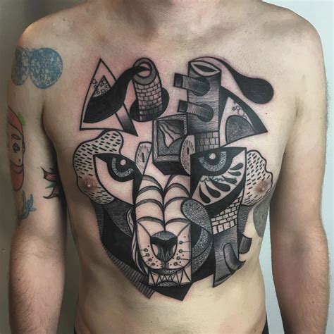 Abstract Wolf Chest Tattoo