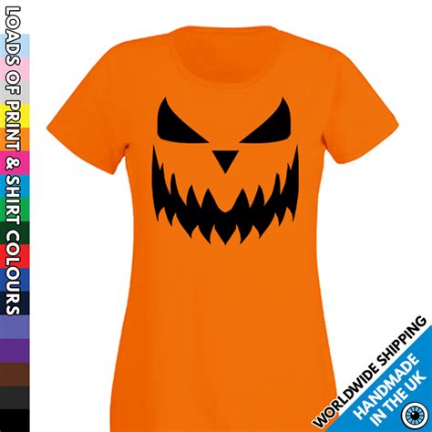 Pumpkin Face T Shirt Ladies Halloween Shirt Fast Free UK Shipping