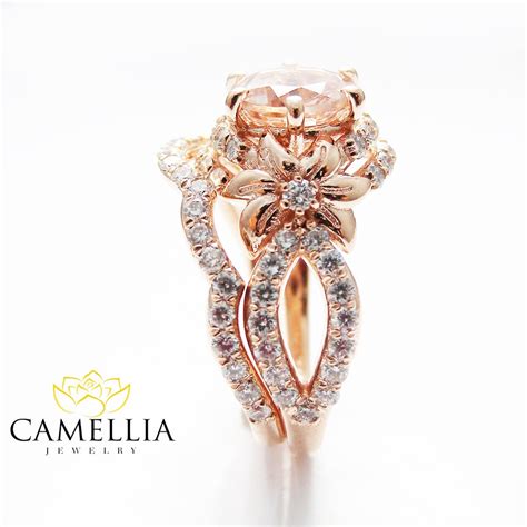 Rose Gold Diamond Bridal Ring Set Unique Morganite Bridal Ring