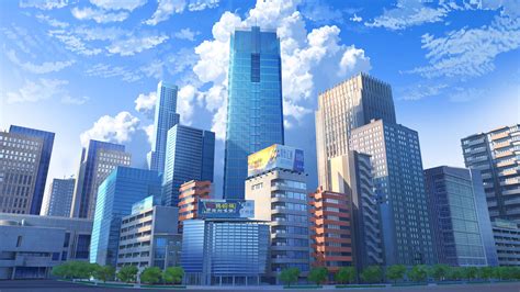 Anime Buildings Skyscraper White Clouds Blue Sky Background 4K 5K HD Anime Wallpapers | HD ...