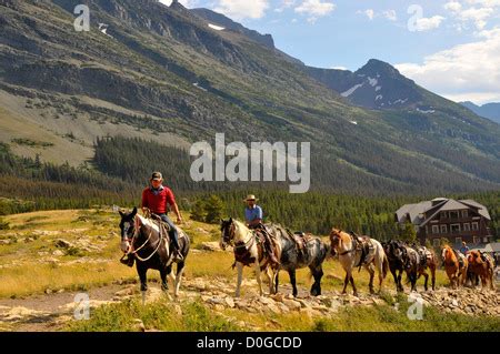 Horseback Riding Glacier National Park Montana MT US Stock Photo ...