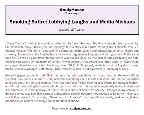 Smoking Satire: Lobbying Laughs and Media Mishaps Free Essay Example