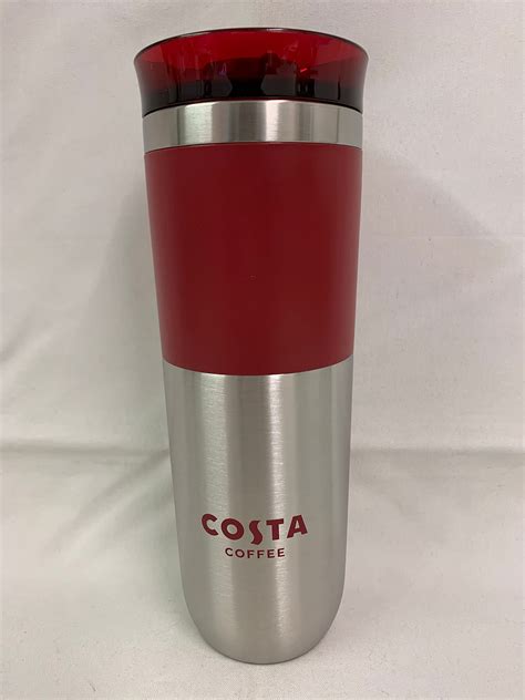 Buy Costa Coffee Reusable Red Plastic Travel Mug Tumbler Cup, Double Wall 450ml, Ripple Design ...