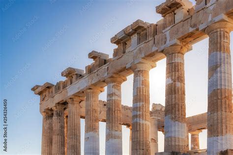 Ancient columns of Parthenon temple in Acropolis, Athens, Greece. Stock ...