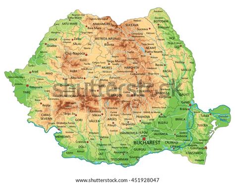 High Detailed Romania Physical Map Labeling Stock Vector (Royalty Free ...