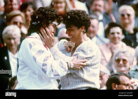 Spanish tennis player Arantxa Sanchez hugging her mother Marisa Sanchez ...