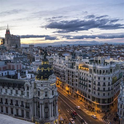 Madrid Skyline // Gran Vía At Dusk (4 Panels // 100"L x 100"W ...