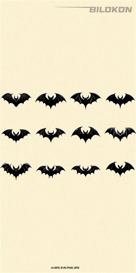 Black Bat Silhouettes set, Halloween bat, Vector, SVG