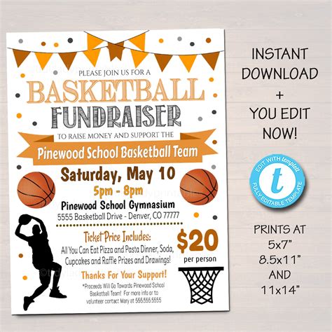 EDITABLE Basketball Fundraiser Flyer Printable PTA PTO Flyer - Etsy