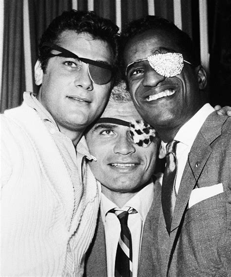 THREE EYE PATCHES - Tony Curtis and Jeff Chandler support recovery of entertainer Sammy Davis Jr ...