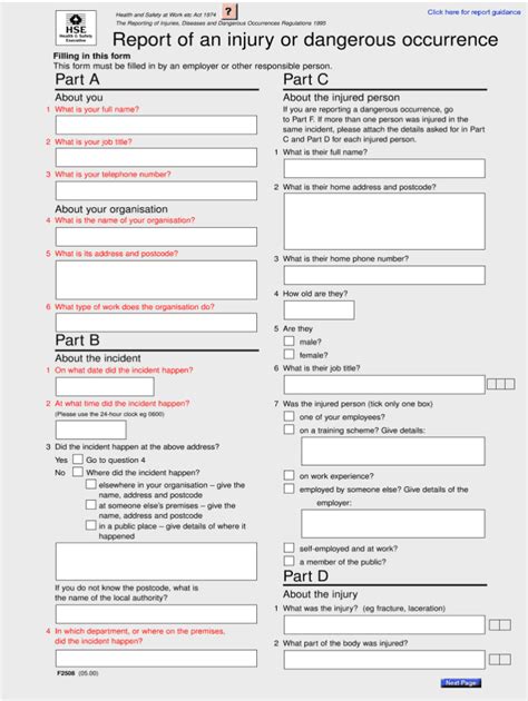 Riddor Form – Fill Online, Printable, Fillable, Blank within Hse Report Template – Pdf ...