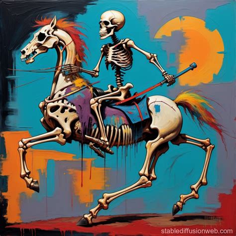 Vibrant Drama: Skeletal Rider by Basquiat | Stable Diffusion Online