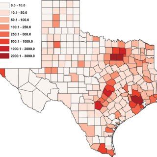 Texas Population Density by County Per Square Kilometer. Map Created by ...