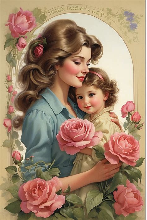 Vintage Art Painting Mother Daughter Free Stock Photo - Public Domain Pictures