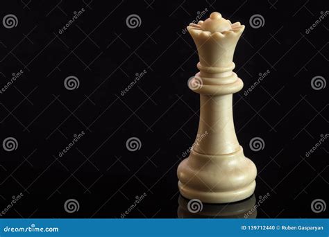 Classic Chess White Queen on Black Surface, Isolated Stock Photo ...