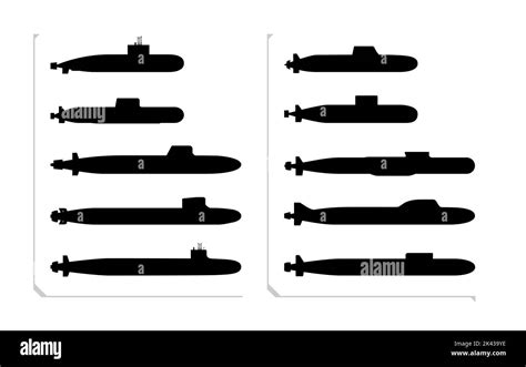 Submarine black silhouette set is isolated on a white background. Navy ...