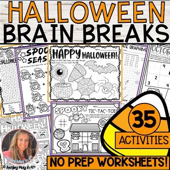 Halloween Brain Break Activities and NO PREP Worksheets for October