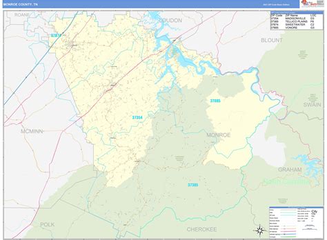 Monroe County, TN Zip Code Wall Map Basic Style by MarketMAPS