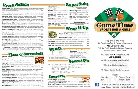 Menu for Game Time Sports Bar & Grill in Jamestown, NY | Sirved