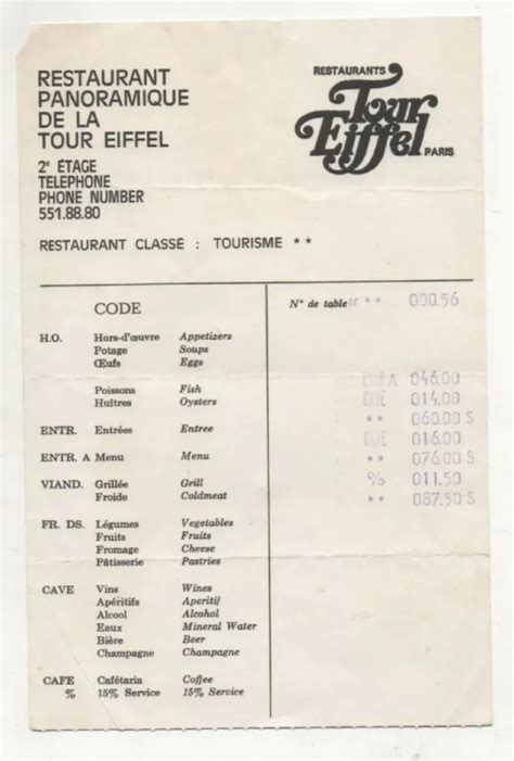 Restaurant Tour Eiffel Menu Et Tarifs Actualisés France Carte 2024 ...