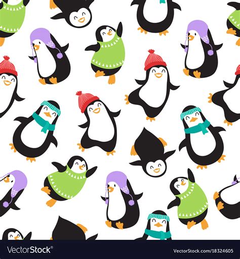 Cute christmas baby penguins seamless Royalty Free Vector