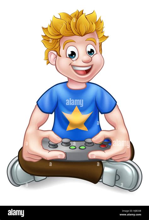 A cartoon gamer having fun playing video games Stock Photo - Alamy