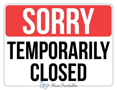 Printable Sorry Temporarily Closed Sign