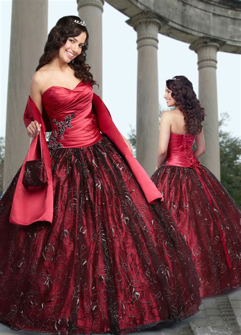 Red Ball Gown Strapless Sweetheart Lace up Full Length Quinceanera Dresses With Black Embroidery