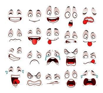 Image Details IST_21327_01204 - Cartoon faces. Happy excited smile laughing unhappy sad cry ...