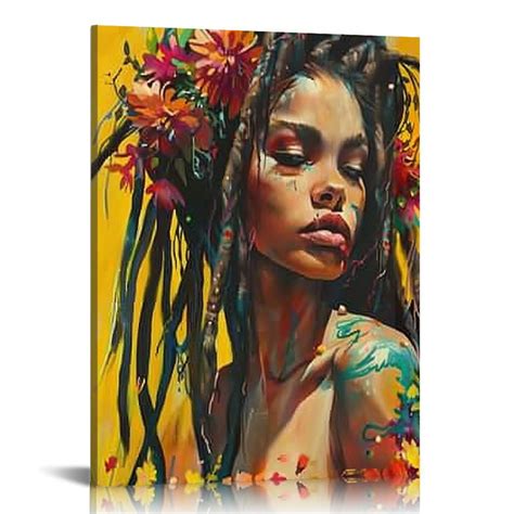 Nawypu Black Girl With Dreadlocks Large African American Canvas Art Paintings, Black Woman ...