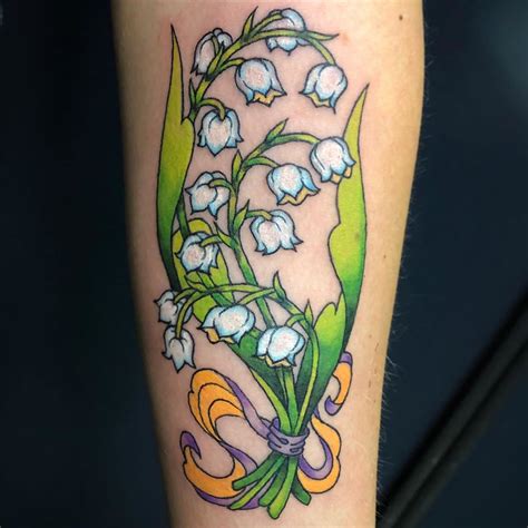 Lily of the valley old school, new traditional, color tattoo. | Birth flower tattoos, Flower ...