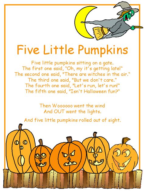 5 little pumpkins poem | Halloween rhymes, Halloween poems for kids ...