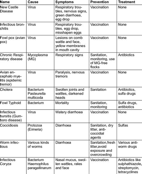 Infectious poultry diseases: prevention and treatment | Download Table