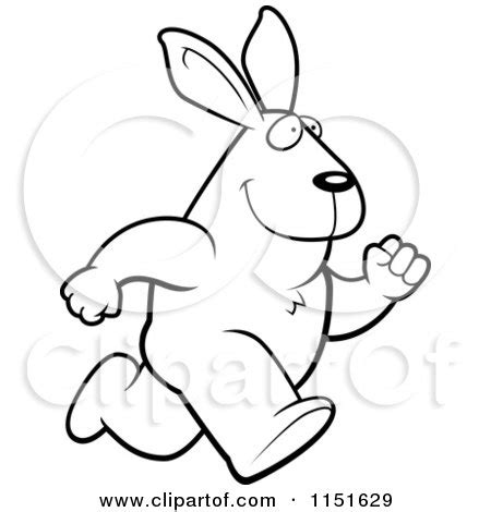 Cartoon Clipart Of A Black And White Running Rabbit - Vector Outlined Coloring Page by Cory ...